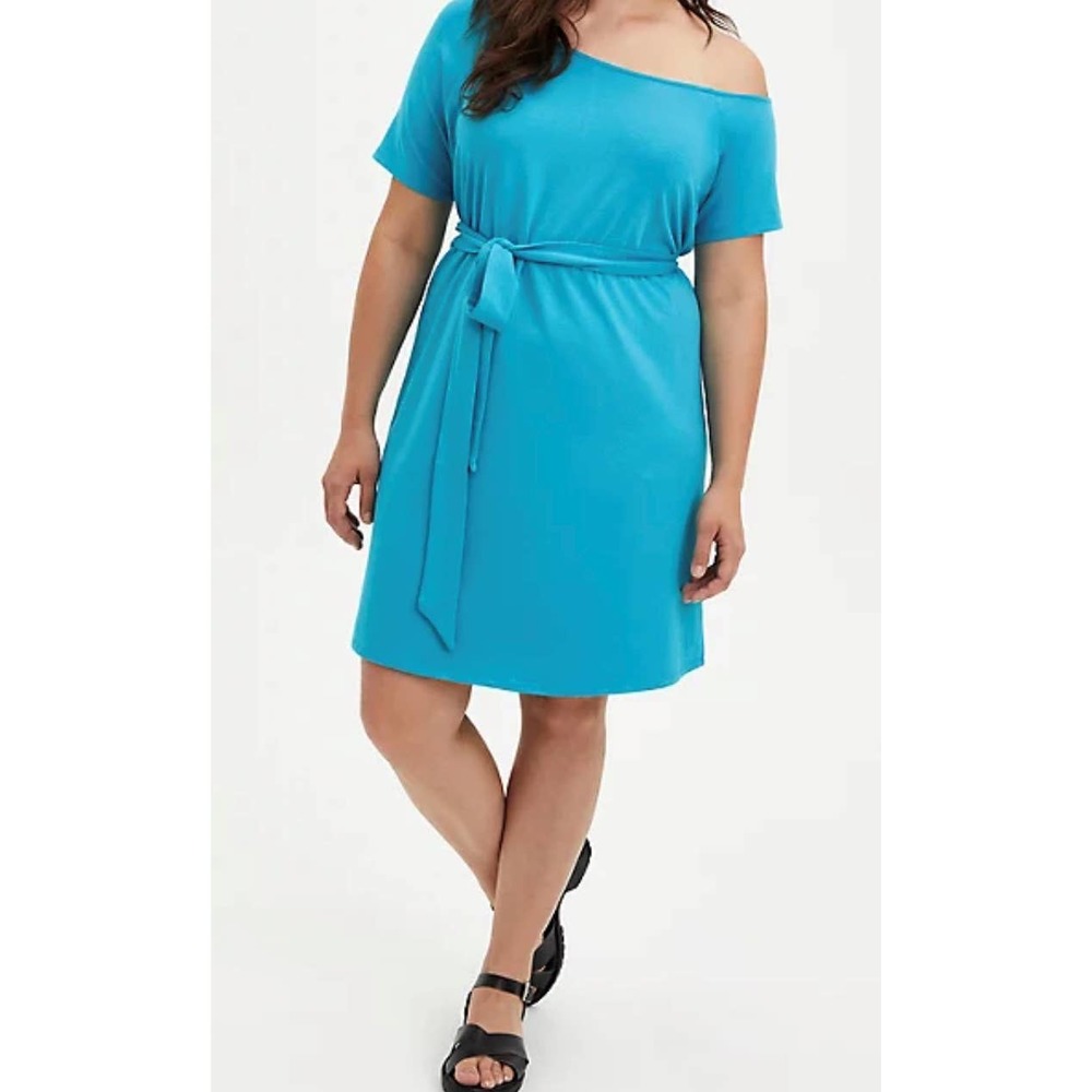 TORRID OFF-SHOULDER T-SHIRT DRESS - FRENCH TERRY TEAL Sz 4/26